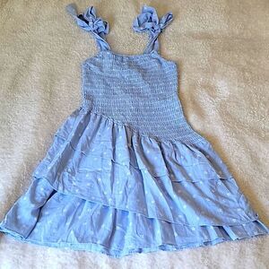 STORIA dress Sundress‎ tiered blue ruffled size L cotton blend shoulder ties